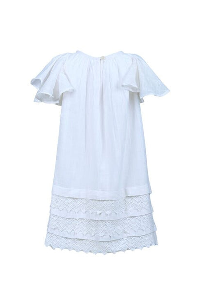 White Textured Checks Dress with Cap Sleeves & Lace Details DRESS Yo Baby India 