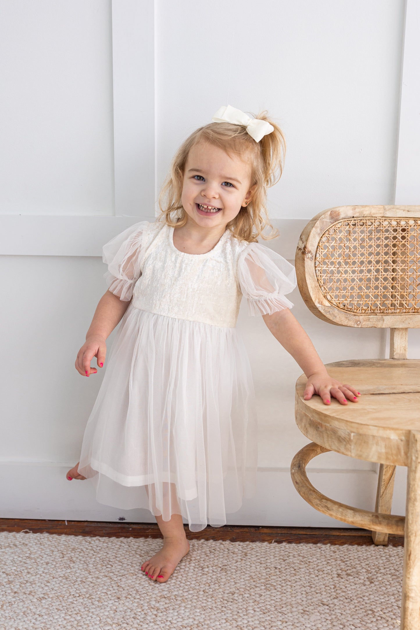 White Tulle Solid Color Puff Sleeves Gathered Dress dress & diaper cover DRESS Yo Baby India 