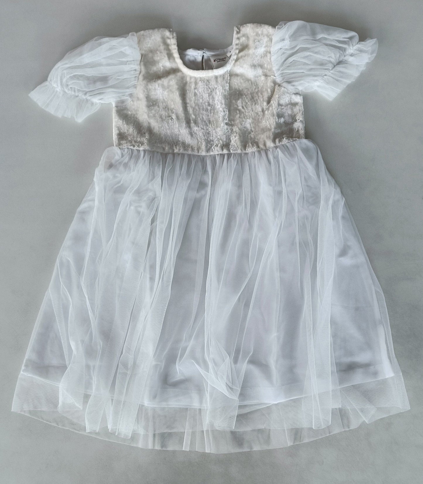 White Tulle Solid Color Puff Sleeves Gathered Dress dress & diaper cover DRESS Yo Baby India 