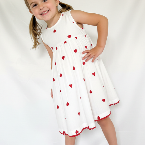 Heart-Embroidered Cotton Dress – Infant & Toddler Girls Outfit with Matching Bloomer