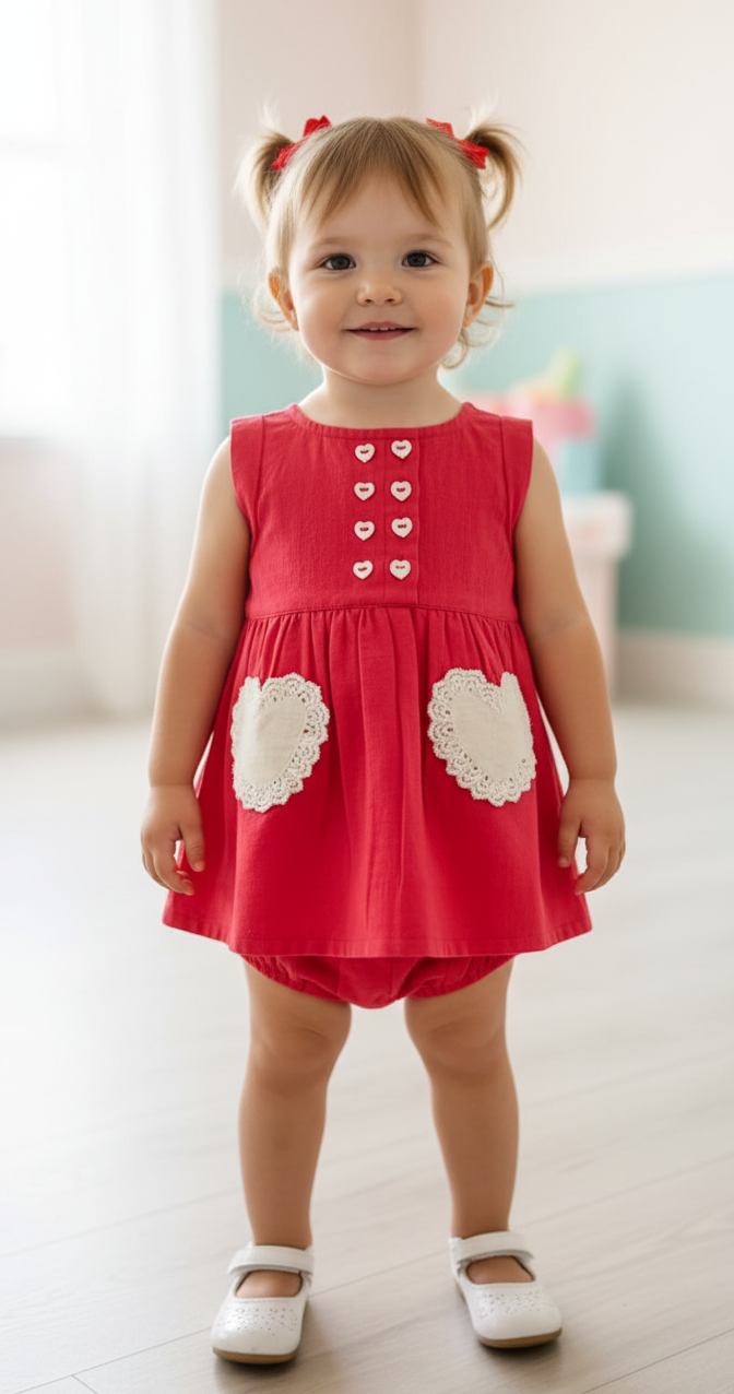 Coral Heart Gathered Dress
