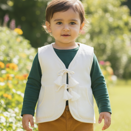 Jane Reversible Quilted Jacket – Off-White, Cotton Corduroy & Quilted Fabric, Infant to Tween, Hypoallergenic Fill, Winter Layering Jacket