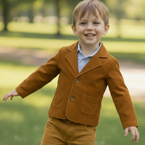 Mustard Corduroy Blazer for Kids – Toddler & Tween, Coconut Button, Contrast Fabric Detail
