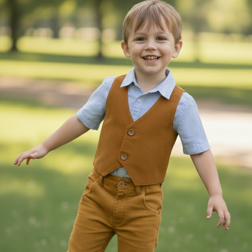 Mustard Corduroy Vest for Kids – Unisex Toddler & Tween, Coconut Button, Stylish Layering