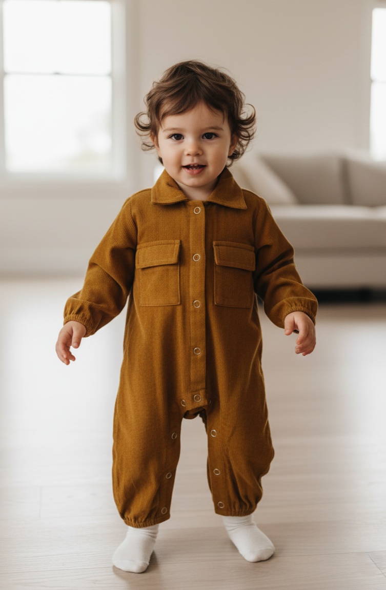 Corduroy Jumpsuit : MUSTARD : Unisex : Infant : Baby Girl : Baby Boy
