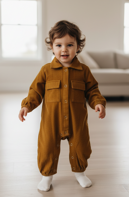 Corduroy Jumpsuit : MUSTARD : Unisex : Infant : Baby Girl : Baby Boy