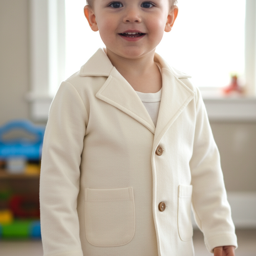 Off-White Corduroy Blazer for Kids – Toddler & Tween, 100% Cotton with Contrast Fabric