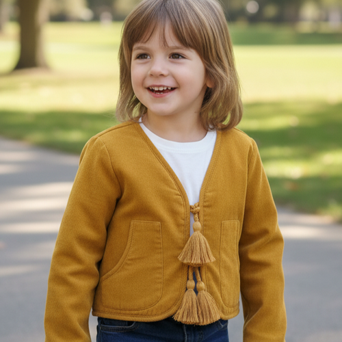 JILL Reversible Quilted Kids Jacket – Mustard, Cotton, Hypoallergenic Fill, Infant to Tween