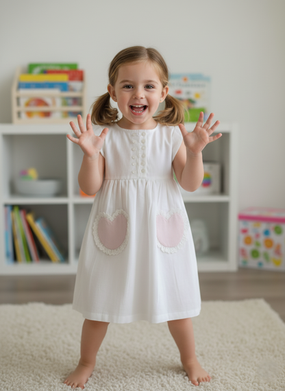 Amore Dress White — Cotton Girls Dress | Infant to Tween 0-13 Years
