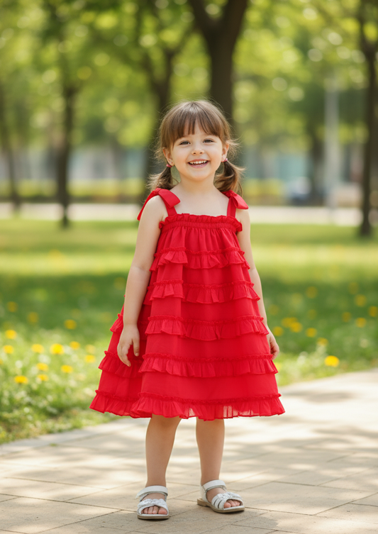 Nia Dress Red — Cotton Girls Dress | Infant to Tween 0-13 Years