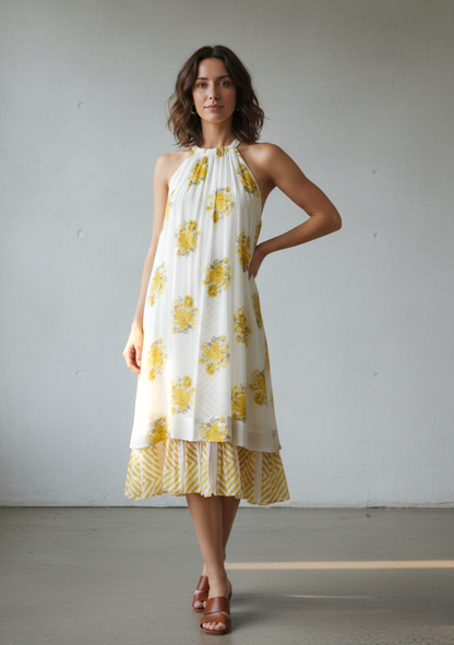 Pia Halter Swing Dress Off-White — Cotton Girls and Women Dress | 0-13 Years and Women
