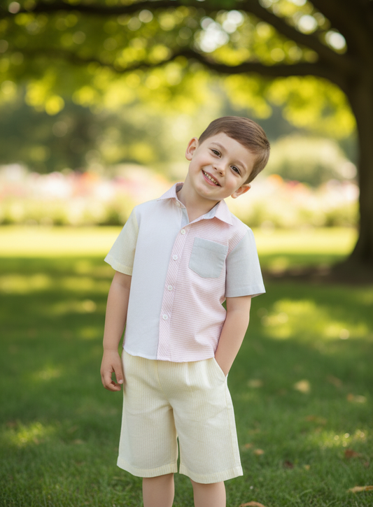 Henry Shirt and Shorts Set Soft Pastels Gender Neutral — Cotton Kids Co-Ord | 0-13 Years