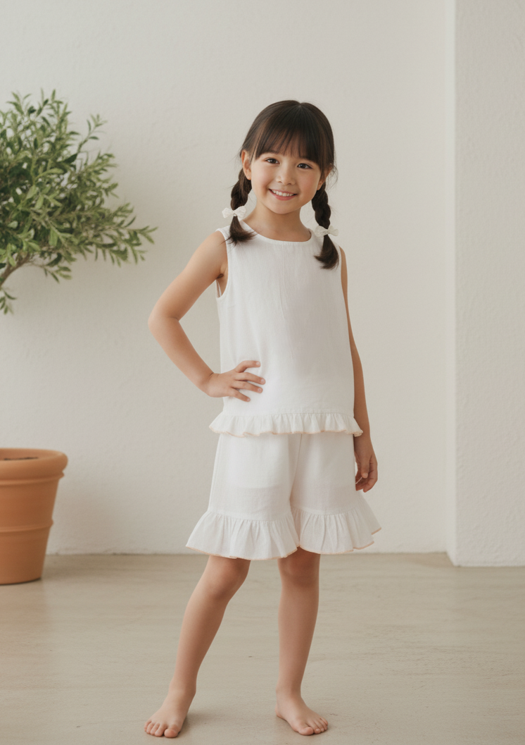 Top and Shorts Set Peach — Cotton Girls Co-Ord | Infant to Tween 0-13 Years