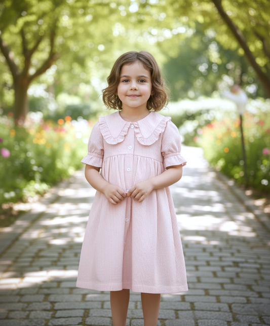 Stripe Dress Soft Pink — Cotton Girls Dress | Infant to Tween 0-13 Years