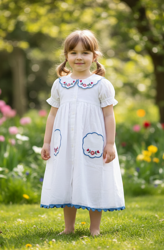 ARA Dress White — Hand Embroidered Cotton Girls Dress | Infant to Tween 0-13 Years