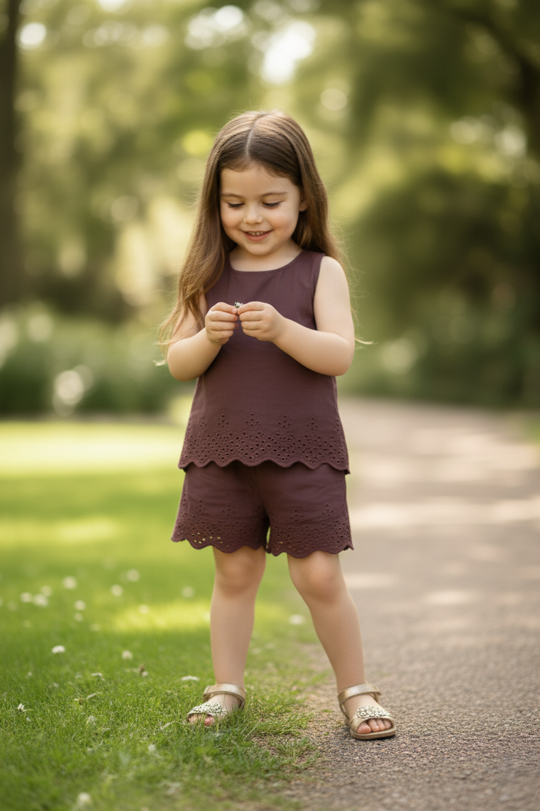 June Shorts and Top Set Brown — Cotton Girls Co-Ord | Infant to Tween 0-13 Years
