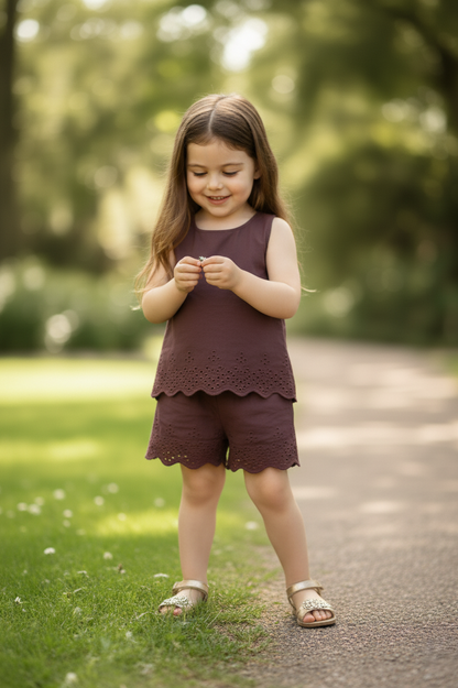June Shorts and Top Set Brown — Cotton Girls Co-Ord | Infant to Tween 0-13 Years