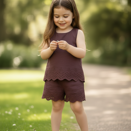 June Shorts and Top Set Brown — Cotton Girls Co-Ord | Infant to Tween 0-13 Years
