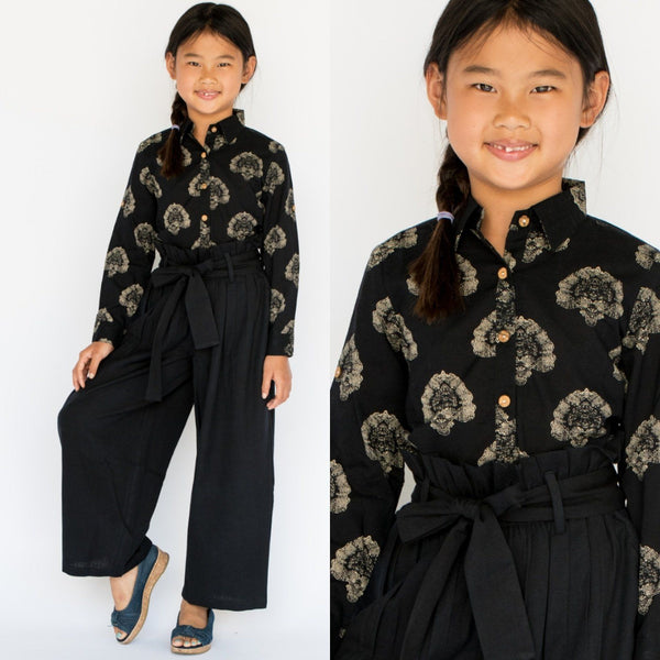 Abstract black Button Down Shirt with Black Paper Bag Pants 2 pc. Set Dress Yo Baby Wholesale 