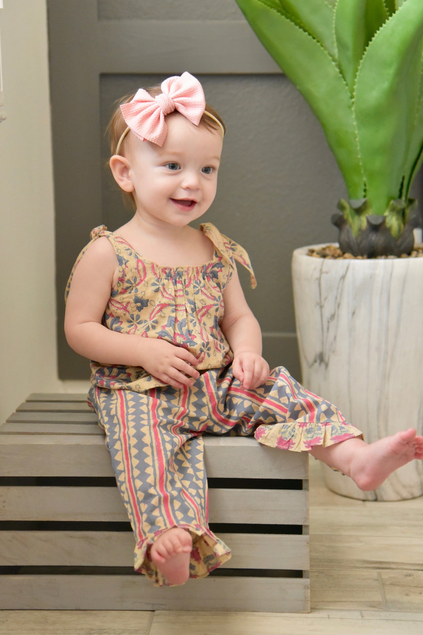 Abstract Pants & Floral Tie-Top 2 Pc Set Sun Dress Yo Baby Wholesale 