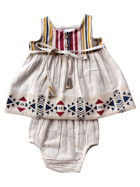 Abstract Stripe Dress & Diaper Cover Set Dress Yo Baby Wholesale 