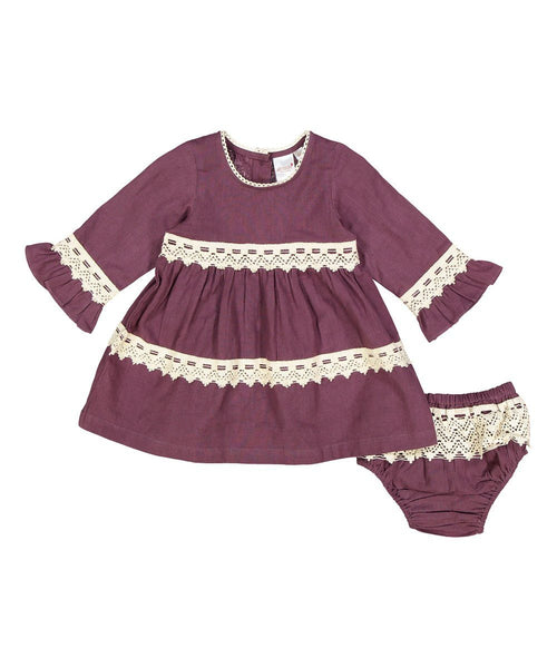 Aubergine Lace Detail Infant Dress Dress Yo Baby Wholesale 