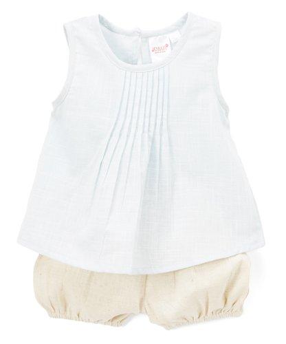 Baby Blue Pin-tuck Detail Top and Natural Shorts 2pc. set Dress Yo Baby Wholesale 
