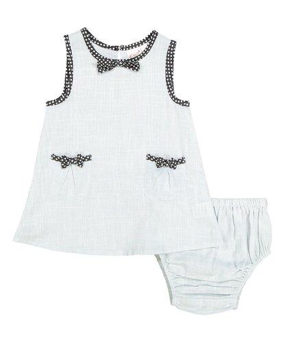 Baby Blue Shift Infant Dress With Polka Dot Piping Dress Yo Baby Wholesale 
