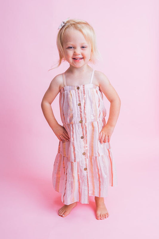 Baby Pink Lurex Solid Color Tiered Dress and Bloomers dress & diaper cover Yo Baby India 