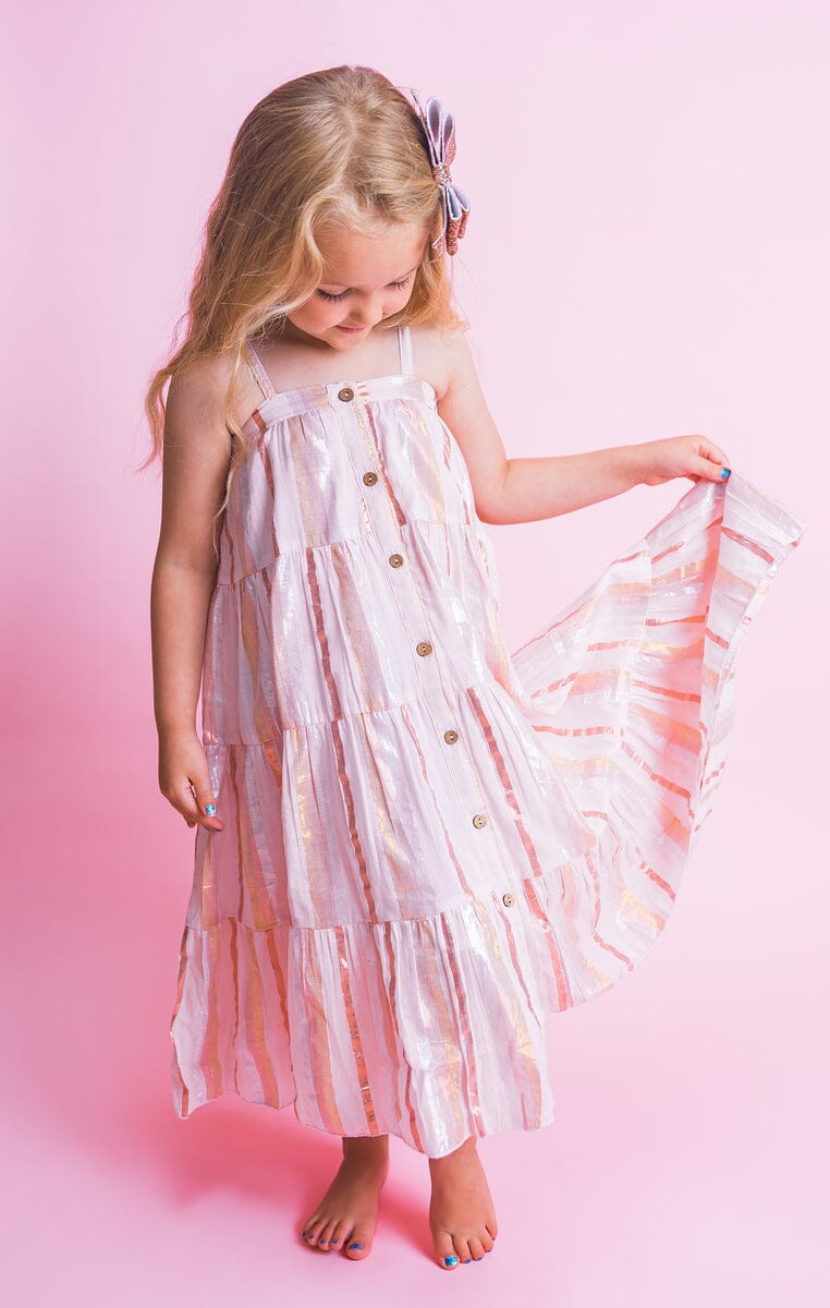Baby Pink & Copper Lurex Tiered Dress Infant Girls Cotton Dress Yo Baby India Baby Pink & Copper Lurex Tiered Dress Infant Girls Cotton Dress Yo Baby India