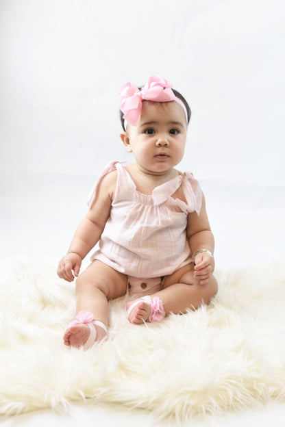 Baby Pink Romper with Shoulder Ties Dress Yo Baby Wholesale 