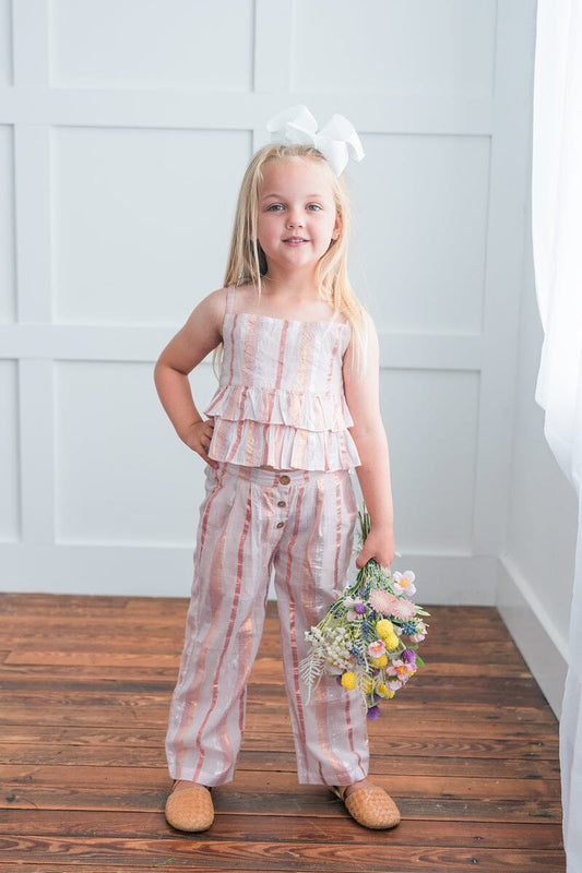 Baby Pink Solid Color Lurex Top & Pant Set top & pant set Yo Baby India 