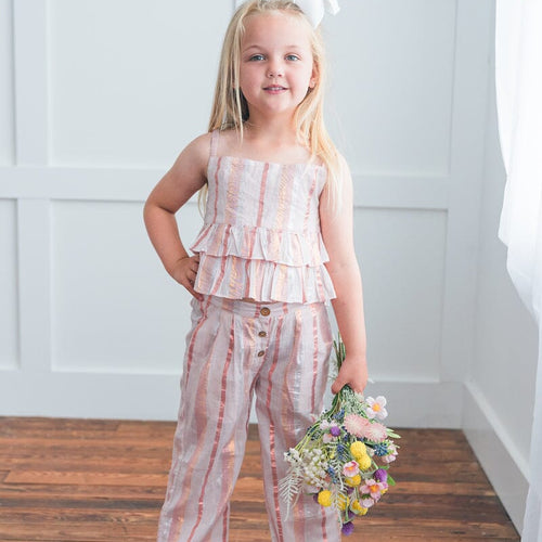 Baby Pink Solid Color Lurex Top & Pant Set