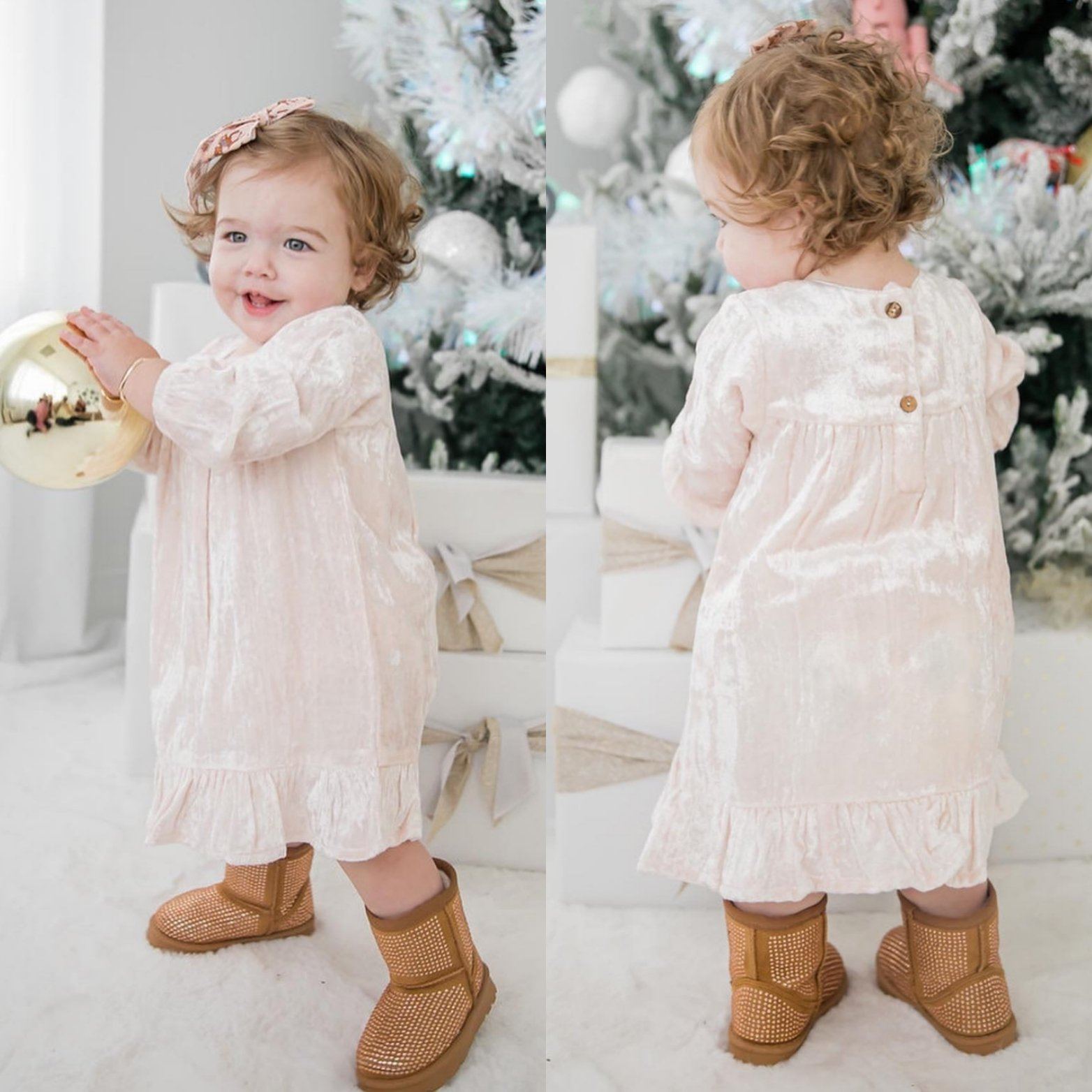 Baby Pink Velvet Shimmer Dress Dress Yo Baby Wholesale 