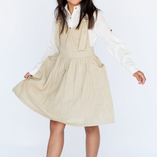 Beige Overall Dress & Shirt Two Piece Set