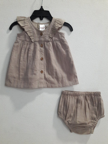 Beige Sleeveless Dress & Diaper Cover Set dress & diaper cover Yo Baby Wholesale 