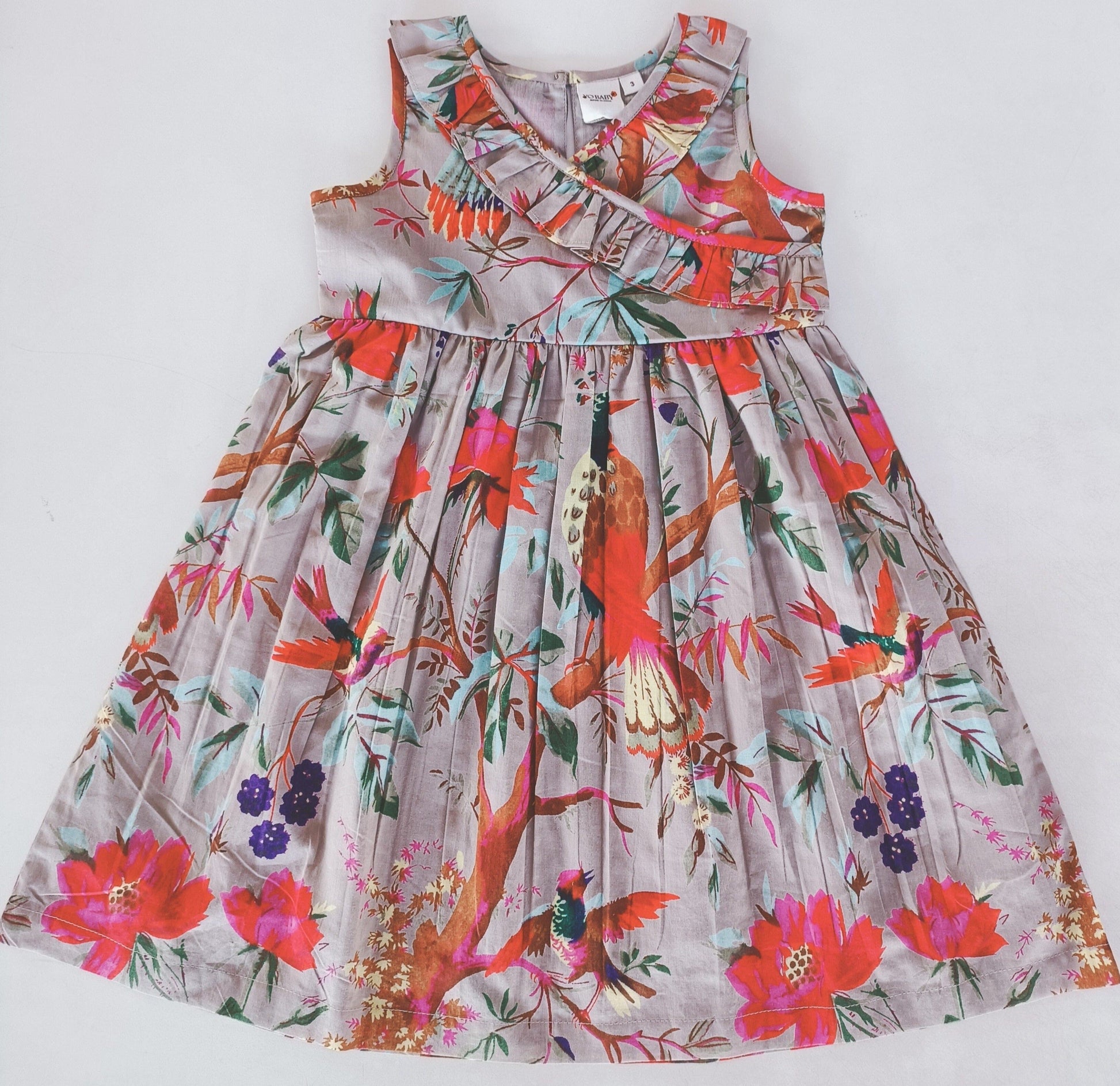 Bird Print Shift Dress With Ruffle Detail Dress Yo Baby India 