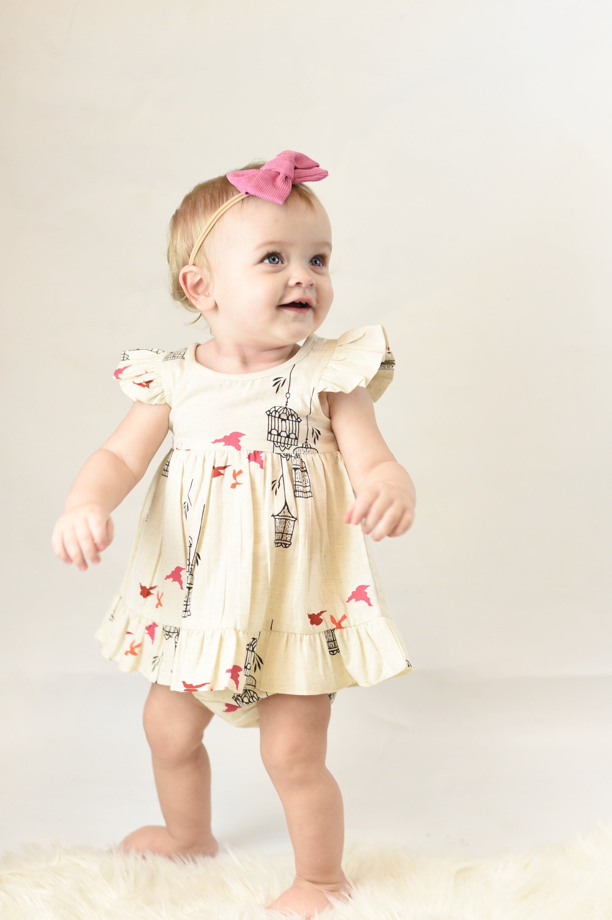 Birdcage Ruffle Sleeve Dress & Diaper Cover Dress Yo Baby Wholesale 