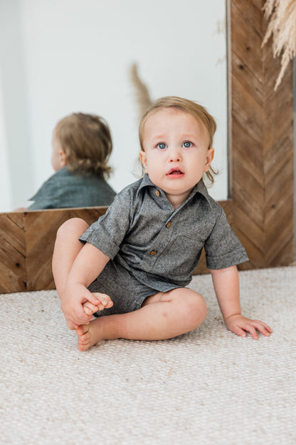 Black Chambray Boys Shirt & Shorts set Shirt-Shorts Yo Baby India 