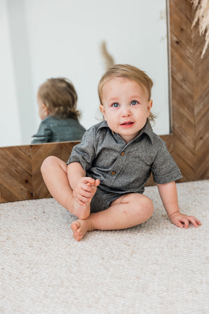 Black Chambray Boys Shirt & Shorts set Shirt-Shorts Yo Baby India 