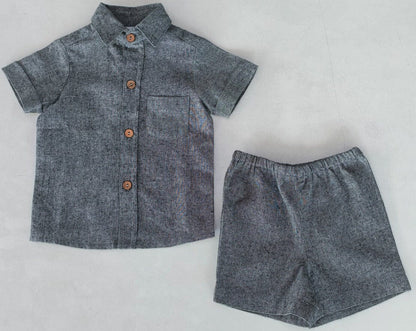 Black Chambray Boys Shirt & Shorts set Shirt-Shorts Yo Baby India 