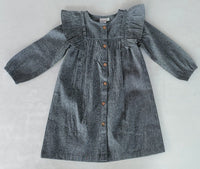 Black Chambray Long-Sleeve Ruffle Dress dress & diaper cover DRESS Yo Baby India 