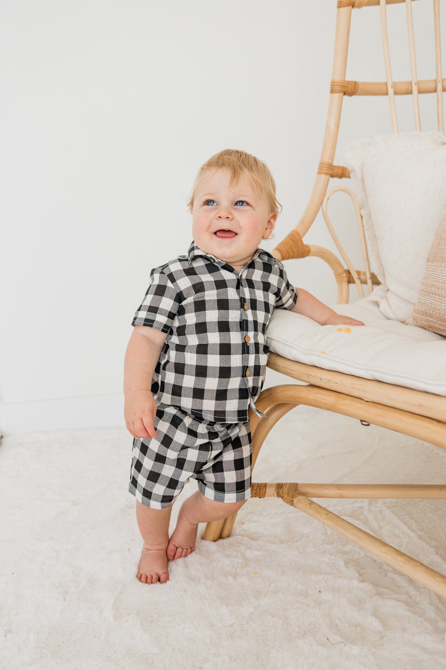 Black Checkered Boys Shirt & Shorts Set Shirt-Shorts Yo Baby India 