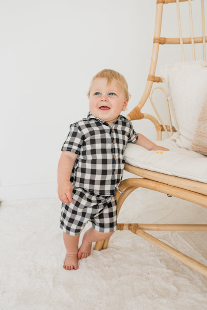 Black Checkered Boys Shirt & Shorts Set Shirt-Shorts Yo Baby India 