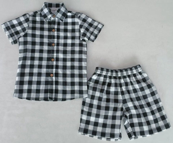 Black Checkered Printed Boys Shirt & Shorts Set Shirt-Shorts Yo Baby India 