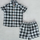 Black Checkered Printed Boys Shirt & Shorts Set Shirt-Shorts Yo Baby India 