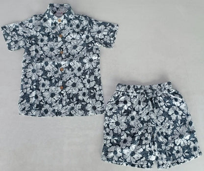 Black Floral Printed Boys Shirt & Shorts Set Dress Yo Baby India 