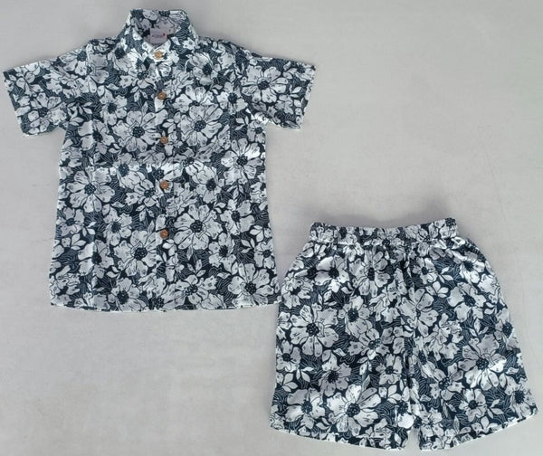 Black Floral Printed Boys Shirt & Shorts Set Dress Yo Baby India 