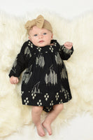 Black Leaf Print Dress & Matching Bloomers Dress Yo Baby Wholesale 