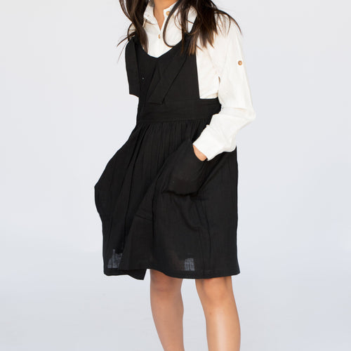 Black Overall Dress & Shirt Two Piece Set